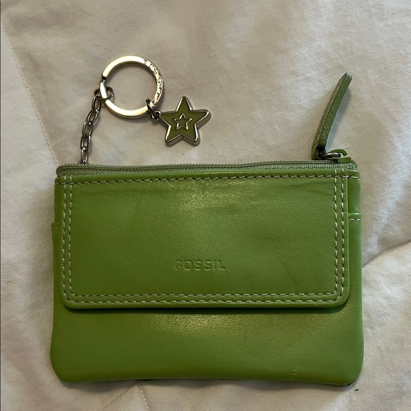 Fossil Lime Green Leather Keychain Wallet - Picture 1 of 4